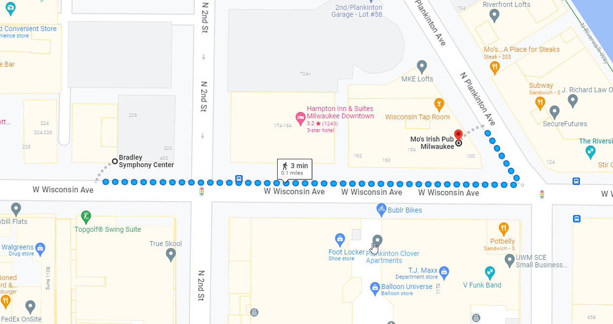 Bradley Symphony Center to Mo's Irish Pub Bradley Symphony Center to Mo's Irish Pub